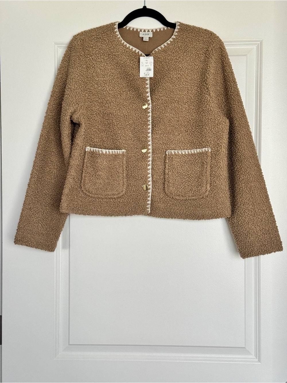 NWT J. CREW FACTORY Women’s Sherpa blanket-stitch jacket aged teak small CL173